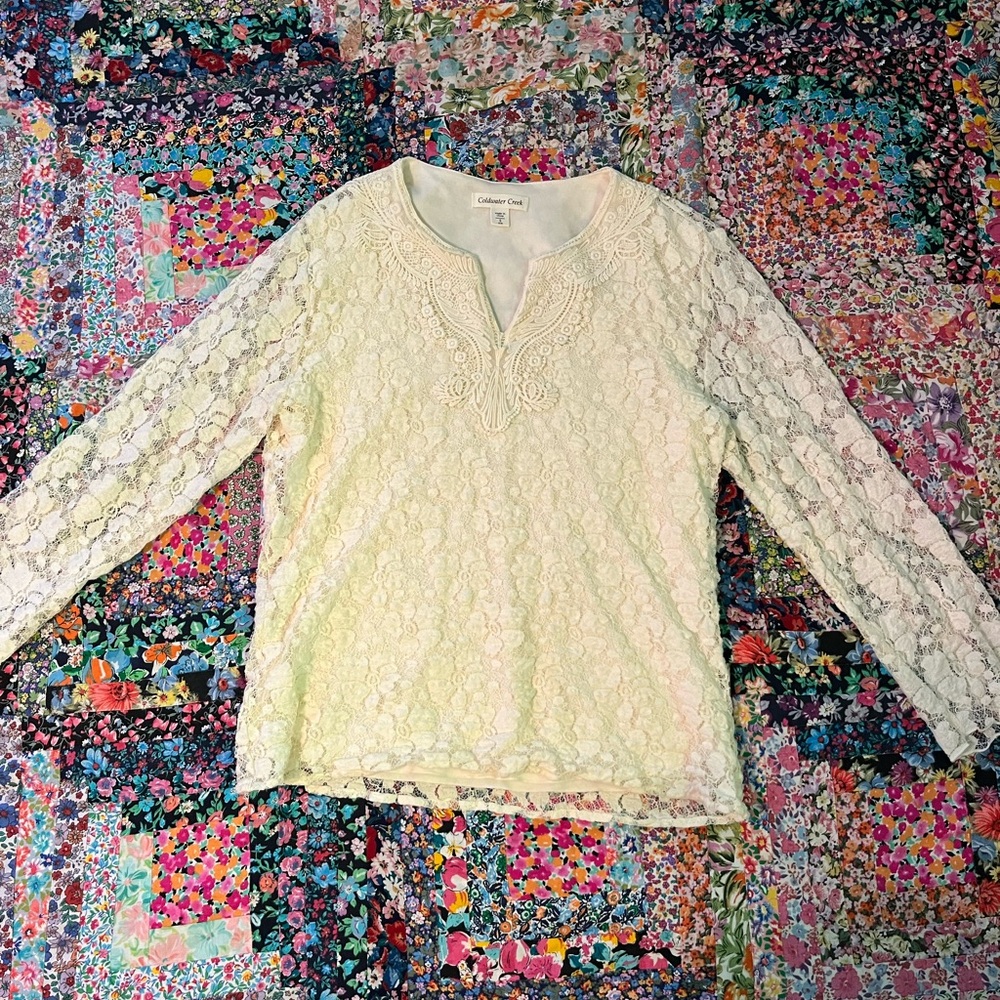 Cold water Creek White Lace V-neck Top